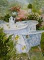 tea at garden watercolor